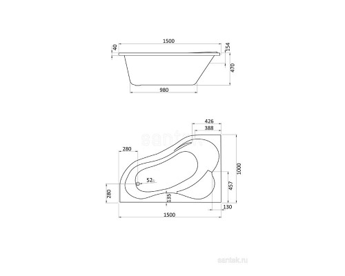 Ванна акриловая Santek Ибица WH112034/WH112035 LR 150 х 100 см