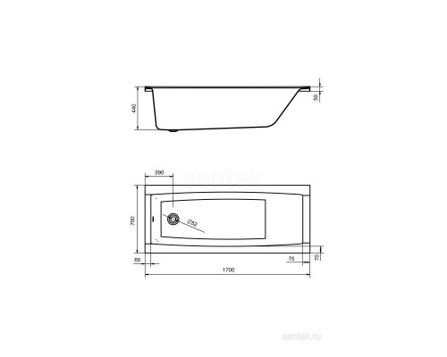 Акриловая ванна Santek Санторини 170-70 WH30.2.487 белая