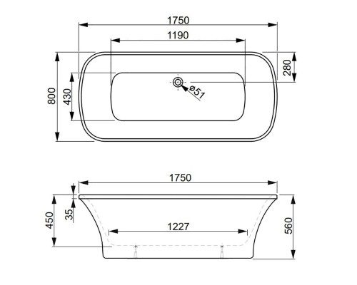 Акриловая ванна Vagnerplast Blanca NT 175 x 80 см