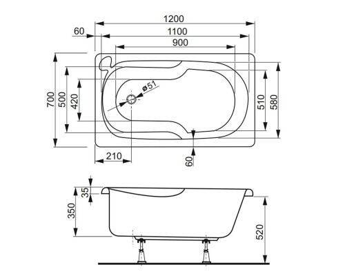 Акриловая ванна Vagnerplast Nike 120 x 70 см (VPBA127NIK2E-04)