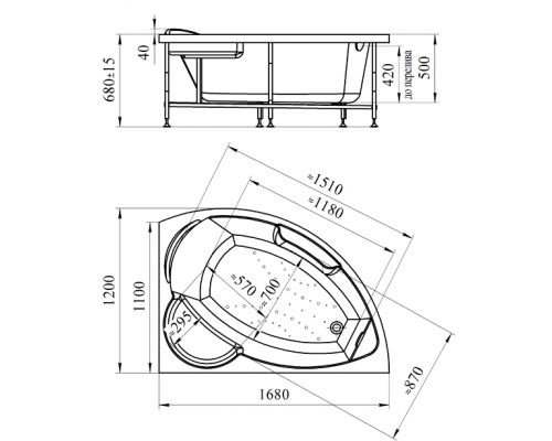 Акриловая ванна Радомир Vannesa Алари R/L (Vannesa) 168 х 120 см