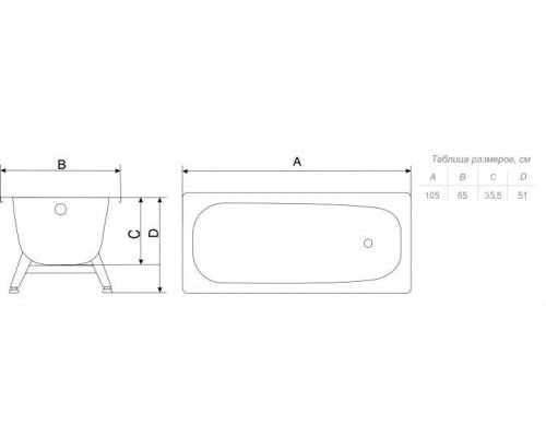 Стальная ванна ВИЗ Donna Vanna 105 x 65 cм, с ножками, DV-13901