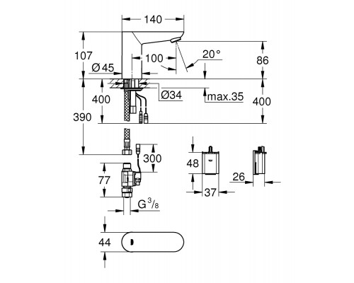 Смеситель Grohe Euroeco Cosmopolitan E 36271000 для раковины, сенсорный (без смешивания)