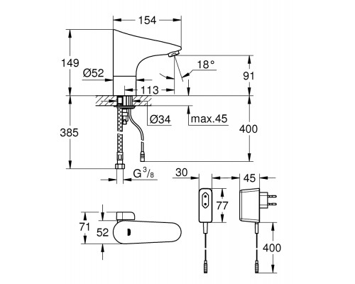 Смеситель Grohe Europlus E 36015001 для раковины, сенсорный