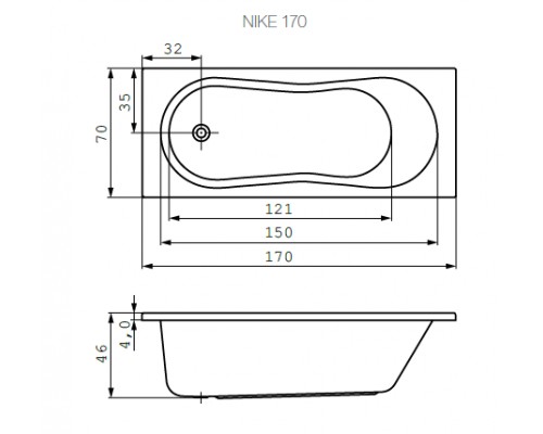 Ванна акриловая прямоугольная Cersanit NIKE 170x70 см, 301029, белая