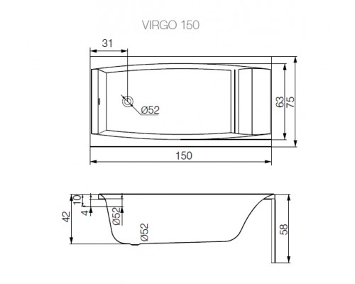 Ванна прямоугольная Cersanit VIRGO 150 х 75 см