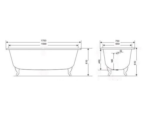 Чугунная ванна Timo "Standard 3V" И0000010 170 x 75 х 46 с ручками