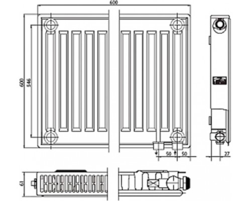 Радиатор стальной Kermi FTV 220606 тип 22, нижнее правое подключение, FTV220600601R2Z