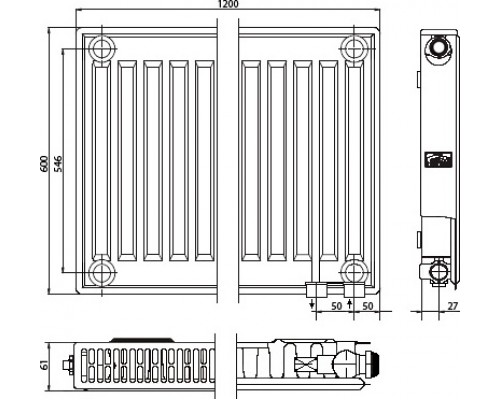 Радиатор стальной Kermi FTV 110612 тип 11, нижнее правое подключение, FTV110601201R2Z