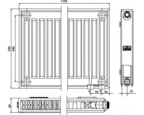 Радиатор стальной Kermi FTV 120511 тип 12, нижнее правое подключение, FTV120501101R2Z