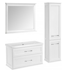 Комплект мебели для ванной ASB-Woodline Венеция 100 (Белый Патина Серебро)