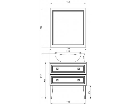 Комплект мебели для ванной ASB-Woodline Каталина 80 "White"