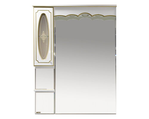 Зеркальный шкаф Misty Монако - 90 Зеркало - шкаф лев. белая патина/стекло Л-Мнк02090-013Л
