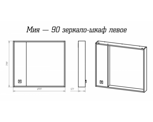 Зеркальный шкаф Misty Мия - 90 левое П-Ми03090-01Л