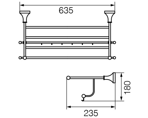 Полка-держатель для полотенец Veragio Gialetta VR.GIL-6426.CR, 60 см c 6-ю подвижными крючками, хром
