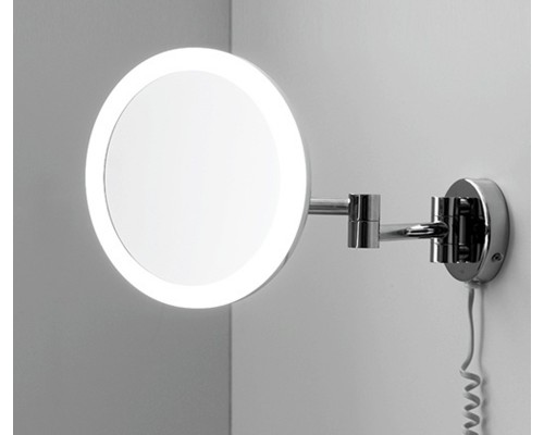Настенное косметическое зеркало WasserKRAFT Серия К, с 3-х кратным увеличением и Led-подсветкой, цвет держателя - черный, K-1004BLACK