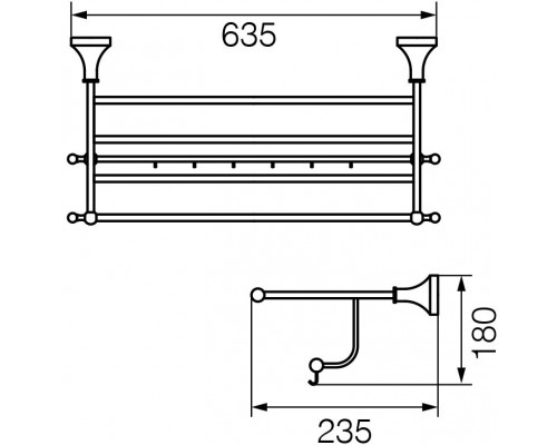 Полка-держатель для полотенец 60 см c 6-ю подвижными крючками Veragio Gialetta, бронза VR.GIL-6426.BR
