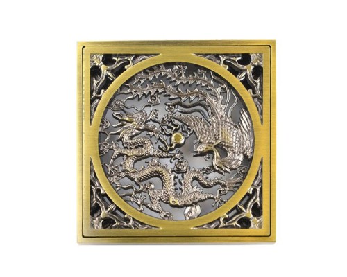 Душевой трап Bronze de Luxe, горизонтальный выход, с дизайн-решеткой Дракон, бронза, 21986-56