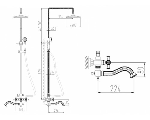 Душевая система Zorg Antic A 7002DS-BR, цвет бронза