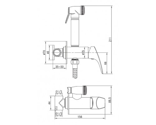 Гигиенический душ Aquanet Atletic AF310-52C, со смесителем, хром, 225485