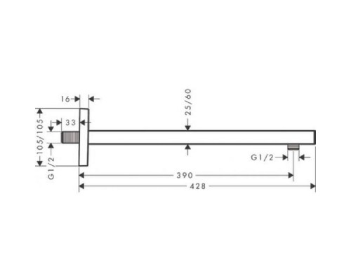 Держатель верхнего душа Hansgrohe Square, 39 cм, 1/2, хром, 27694000