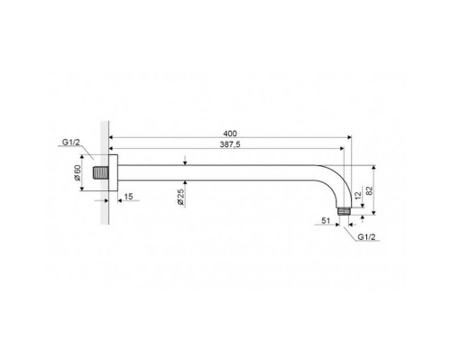 Держатель верхнего душа Excellent настенный, хром, 1/2", 40 см, AREX.3140CR