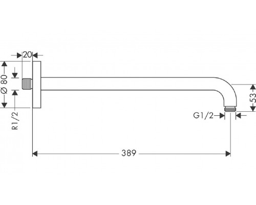 Держатель верхнего душа Hansgrohe 27413670, 38,8 cм, 1/2, чёрный матовый