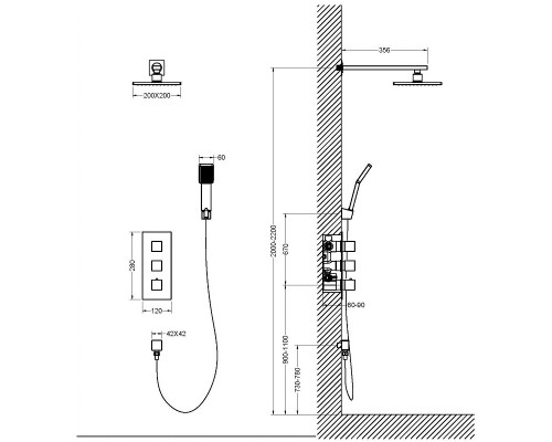 Душевая система Timo Tetra-Thermo, 2 потребителя, термостатическая, цвет чёрный матовый, SX-0179/03SM