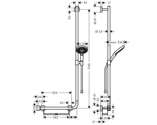 Душевой гарнитур Hansgrohe Raindance Select S 120 EcoSmart 110 см 26327000, корпус хром, лицевая часть белая