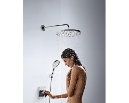 Верхний душ Hansgrohe Raindance Select ES, 24х24 см, 2 режима струи, с держателем 26470400, цвет хром/белый
