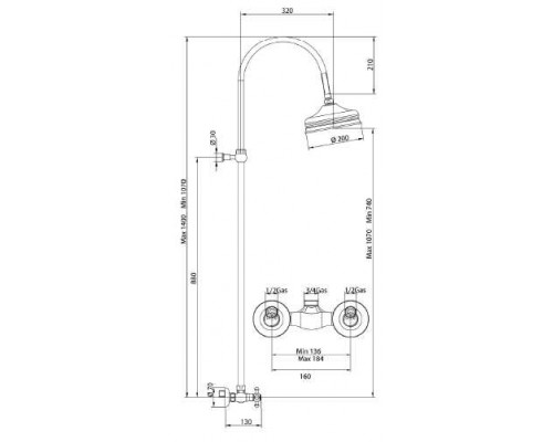 Душевая система Bandini Antica 664920YY06, ручки крестик Antica, бронза