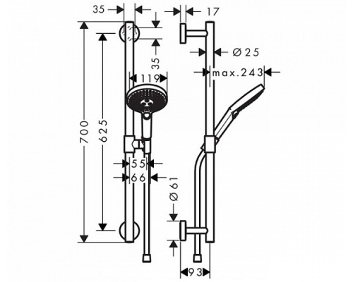 Душевой гарнитур Hansgrohe Raindance Select S 120, 90 см, корпус хром, лицевая часть белая (26322400)