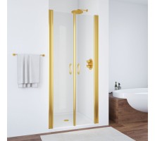 Душевая дверь распашная двустворчатая Vegas Glass E2P 0085 09 01, цвет профиля - золотой, стекло - прозрачное, 85*190 см