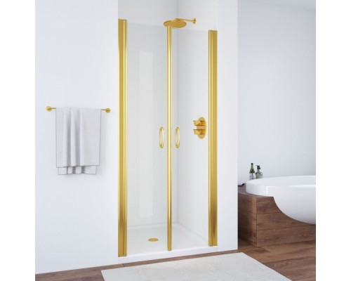 Душевая дверь распашная двустворчатая Vegas Glass  E2P 0080 09 01, цвет профиля - золотой, стекло - прозрачное, 80*190 см