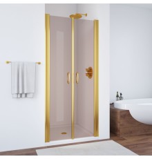 Душевая дверь распашная двустворчатая Vegas Glass E2P 0080 09 05, цвет профиля - золотой, стекло - бронза, 80*190 см