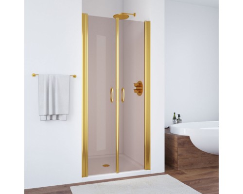 Душевая дверь распашная двустворчатая Vegas Glass E2P 0070 09 05, цвет профиля - золотой, стекло - бронза, 70*190 см
