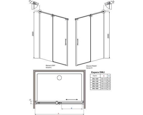 Душевая дверь Radaway Espera KDJ, DWJ 495 R, 49.5 х 200 см, стекло прозрачное, профиль хром, правая, 380495-01R