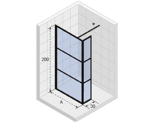 Душевая стенка Riho Grid XL GB402, 90 см, со свободным входом, стекло прозрачное, профиль черный, G004037121