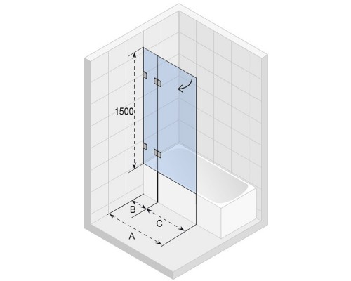 Шторка для ванны Riho VZ Scandic NXT X109V, 100x150 см, профиль: черный