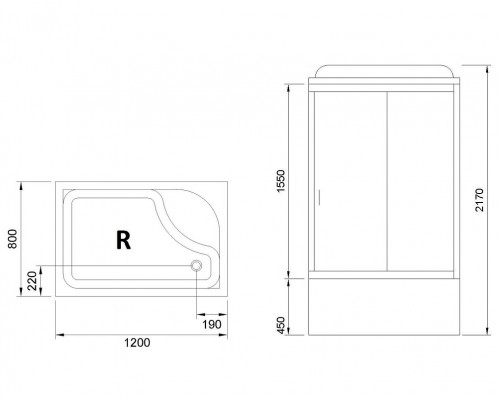 Душевая кабина Royal Bath BP 120 x 80 см, дверь прозрачная, задние стенки черные, профиль белый, RB8120BP5-BT-L/R