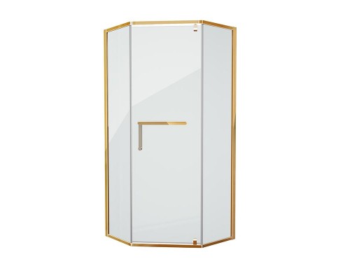 Душевой уголок Grossman Pragma PR-90GD, 90 x 90 см пятиугольный, стекло прозрачное, цвет профиля - золото, с полотенцедержателем