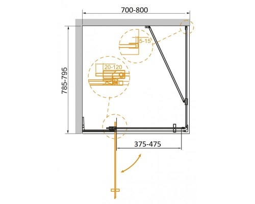 Душевой уголок Cezares Slider SLIDER-AH-1-80-70/80-C-NERO, 80 x 70/80 x 195 см, стекло прозрачное, профиль черный