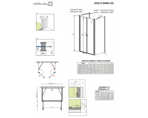 Душевой уголок Radaway EOS II DWD+2S, 100 х 100 см, стекло прозрачное