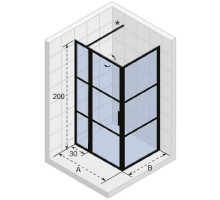 Душевой уголок Riho Grid XL GB203, G004017121, 110 х 90 см, стекло прозрачное, профиль черный с панелью 30 см