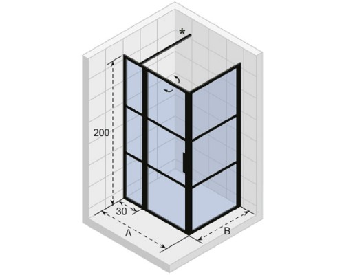 Душевой уголок Riho Grid XL GB203, G004017121, 110 х 90 см, стекло прозрачное, профиль черный с панелью 30 см