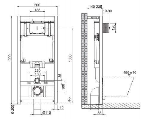 Инсталляция BelBagno для подвесного унитаза BB002-80, клавиша черный матовый BB007-PR-NERO.M