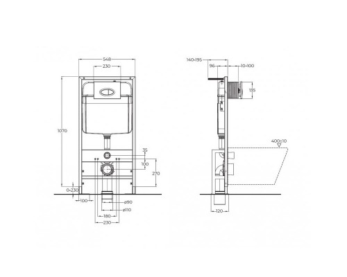 Инсталляция BelBagno для подвесного унитаза, с усиленными креплениями, BB025