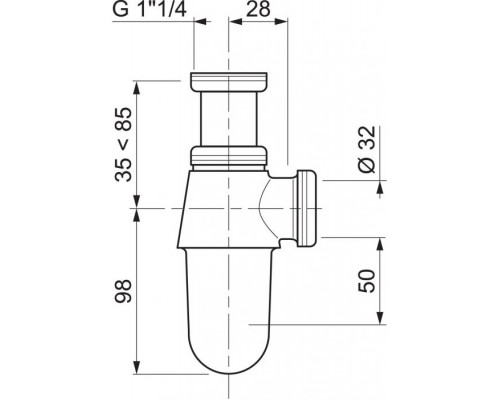 Сифон для раковины Wirquin Classic SL211B 1' 1/4*32 мм, отвод с розеткой, латунь, хром