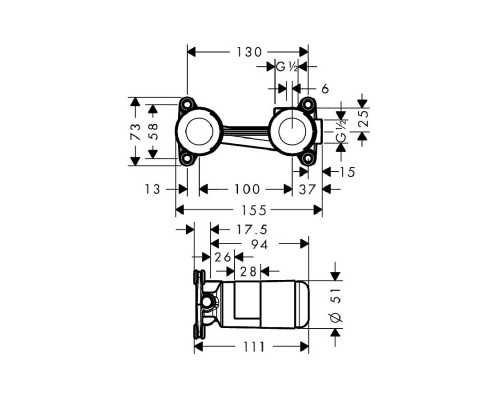 Скрытая часть смесителя для раковины Hansgrohe 13622180