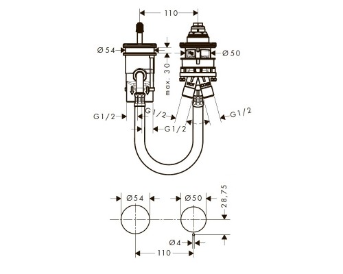 Скрытая часть для смесителя Hansgrohe Metropol 13159180, на 2 отверстия